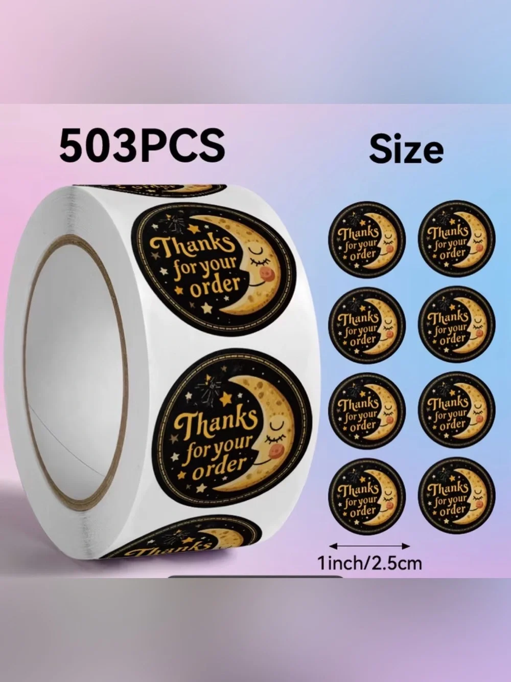 Moon & Stars 'Thanks for Your Order' Gold and Black Sticker Labels 503 Pcs
